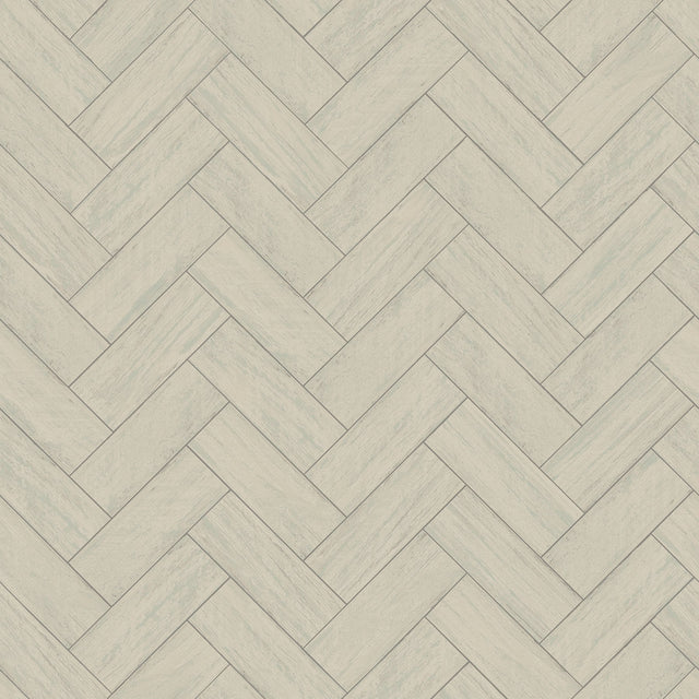 Kaliko Green Wood Herringbone Wallpaper with Farmhouse Tile Graphic Pattern - Chesapeake 3123-10104
