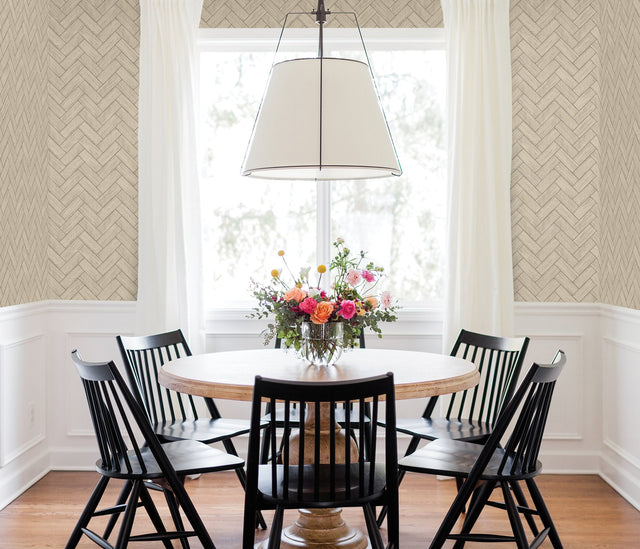 Kaliko Taupe Wood Herringbone Wallpaper