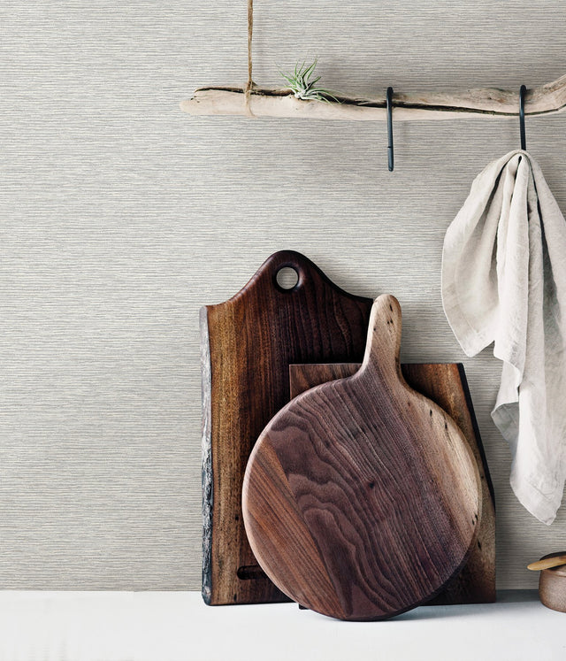 Gump Light Grey Faux Grasscloth Wallpaper with Farmhouse Graphics Pattern - Chesapeake 3123-10210