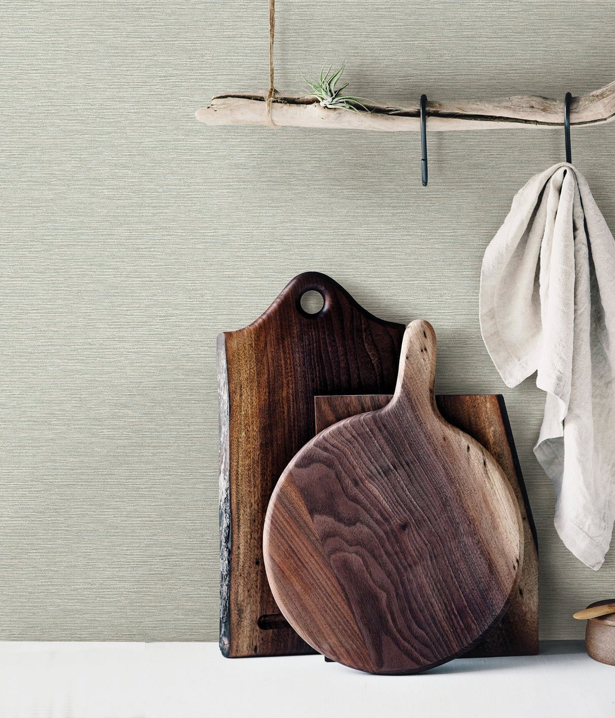 Gump Seafoam Faux Grasscloth Wallpaper with Transitional Graphic Weave - Chesapeake 3123-10222