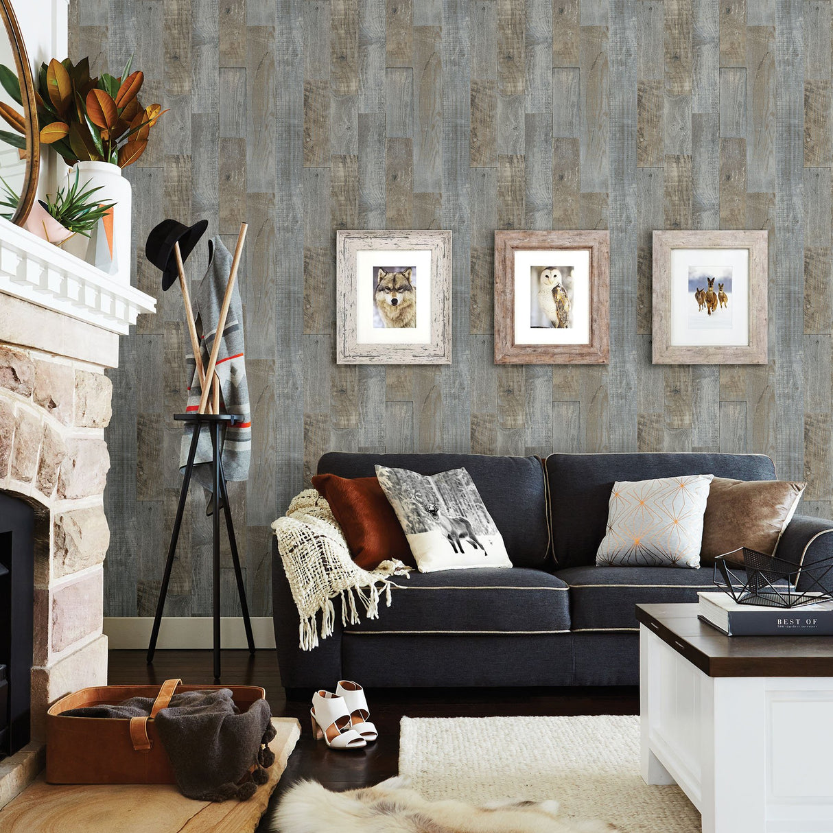 Chebacco Slate Wooden Planks Wallpaper with Rustic Wood Plank Motif - Chesapeake 3123-12691