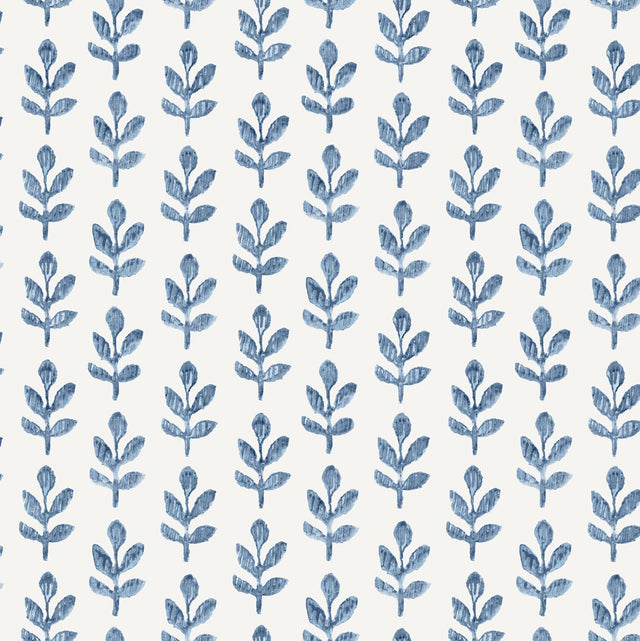 Whiskers Blue Leaf Wallpaper with Scandinavian Botanical Motif - Chesapeake 3123-13841