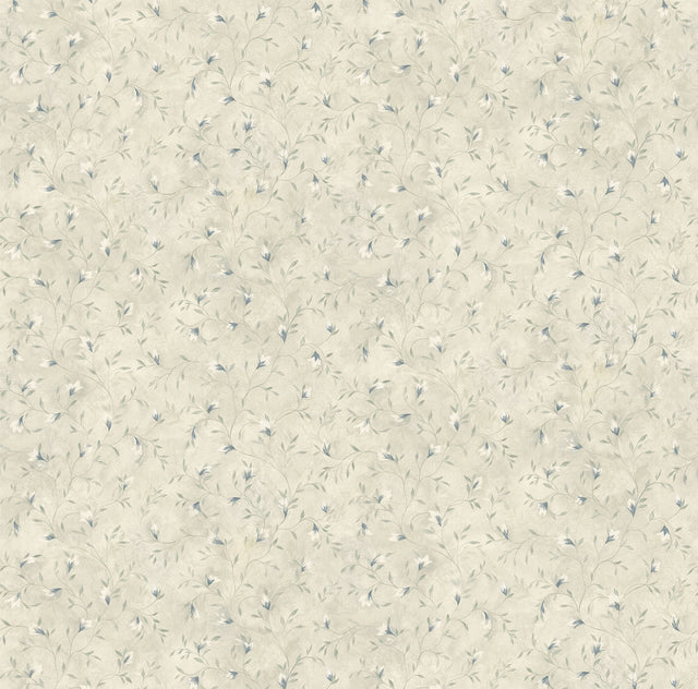 Eleanor Blue Folk Botanical Trail Wallpaper with Country Botanical Vine Pattern - Chesapeake 3123-216113