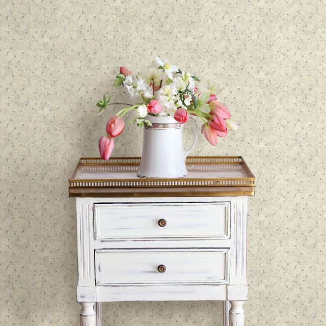 Eleanor Blue Folk Botanical Trail Wallpaper with Country Botanical Vine Pattern - Chesapeake 3123-216113