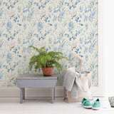 Imperial Garden Blue Botanical Wallpaper with Birds Motif - Chesapeake 3123-24170