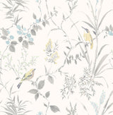 Imperial Garden Grey Botanical Wallpaper with Birds Motif - Chesapeake 3123-24172