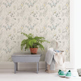 Imperial Garden Grey Botanical Wallpaper with Birds Motif - Chesapeake 3123-24172
