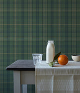 Austin Green Plaid Wallpaper with Rustic Evergreen Tartan Pattern - Chesapeake 3123-330212