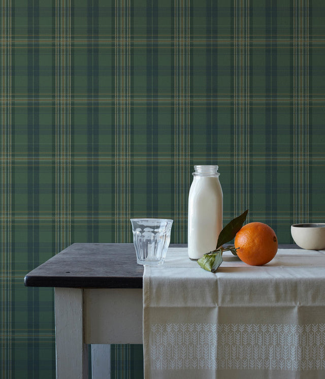 Austin Green Plaid Wallpaper with Rustic Evergreen Tartan Pattern - Chesapeake 3123-330212