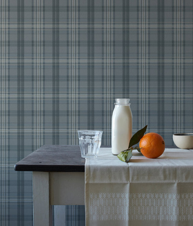 Austin Slate Plaid Wallpaper with Country Plaids Pattern - Chesapeake 3123-330214