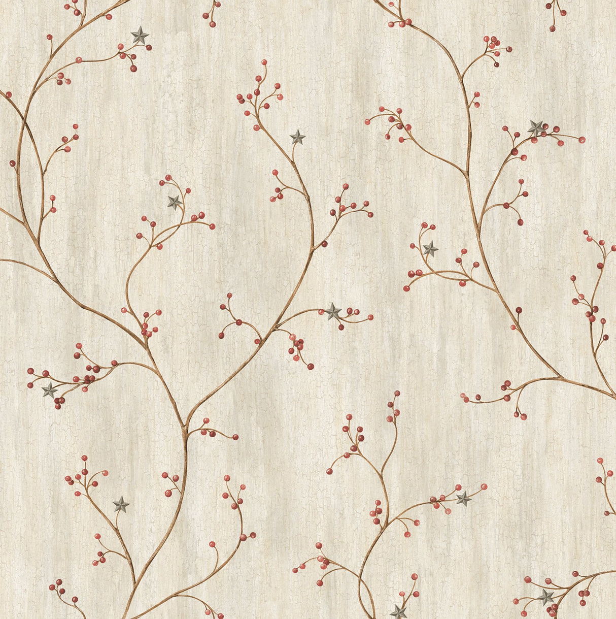 Justine Light Grey Berry Trail Wallpaper with Country Botanical Trail Motif - Chesapeake 3123-44031