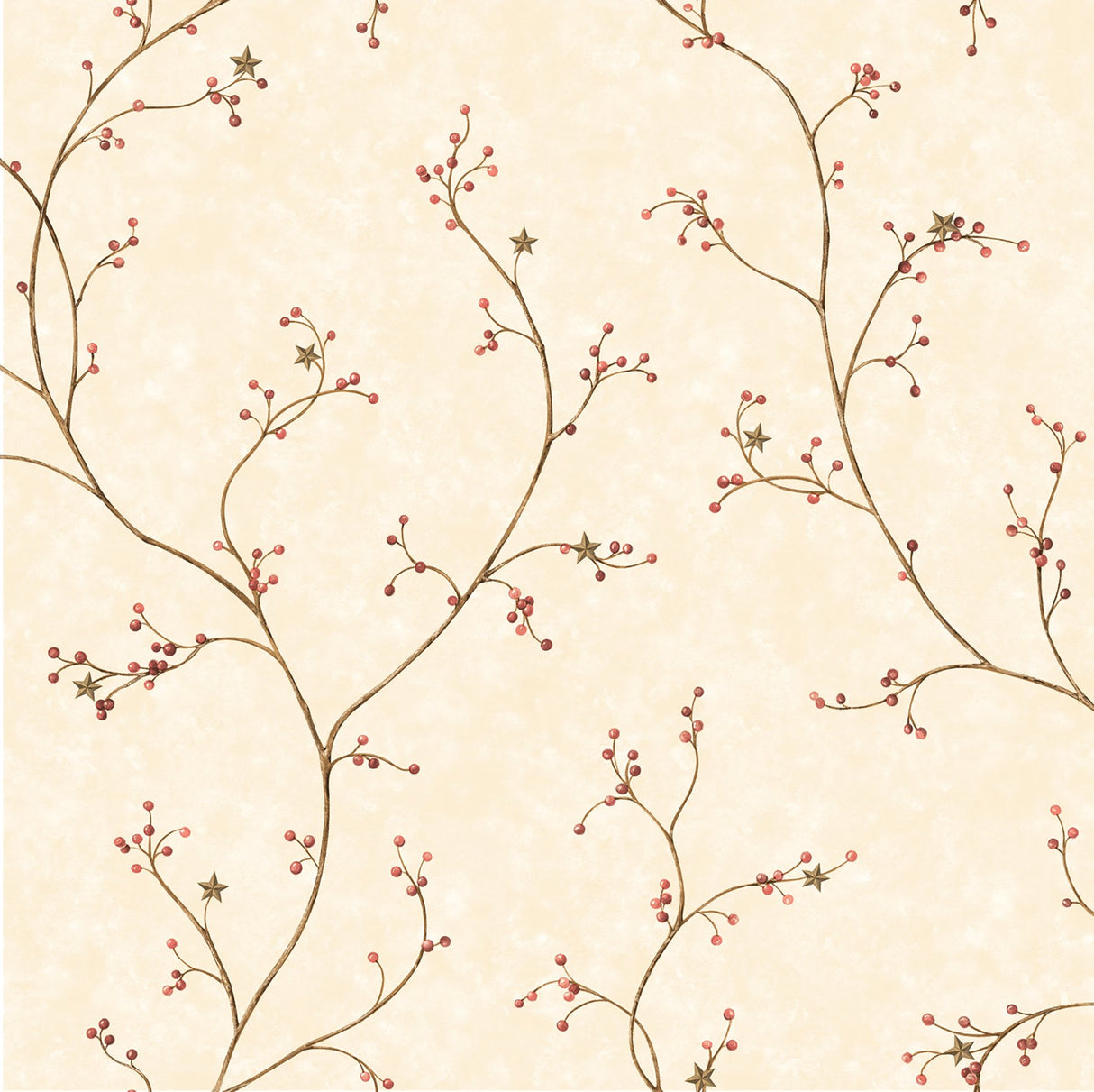 Justine Khaki Berry Trail Wallpaper with Country Botanical Trails Motif - Chesapeake 3123-44034