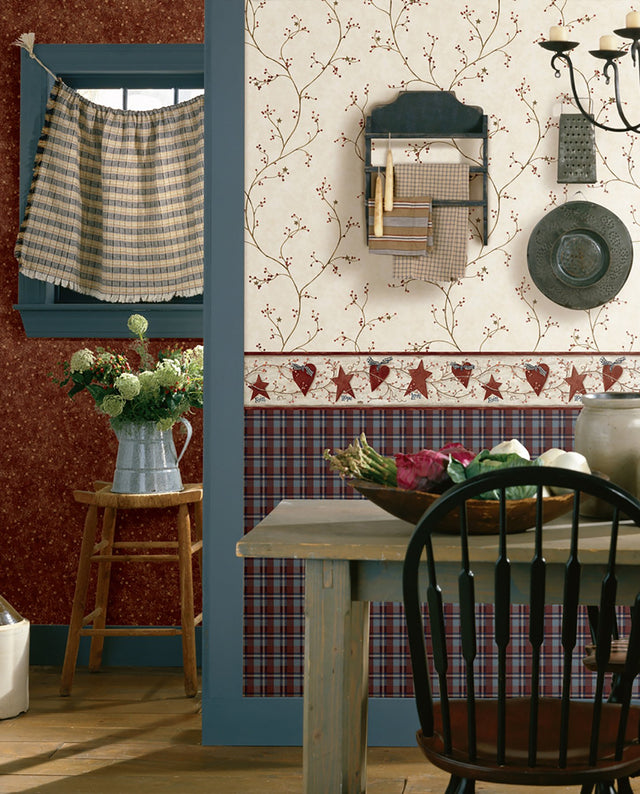 Justine Khaki Berry Trail Wallpaper with Country Botanical Trails Motif - Chesapeake 3123-44034