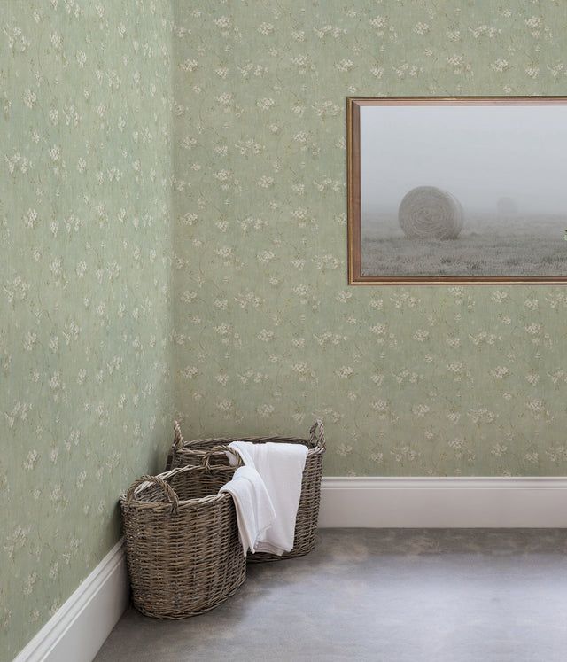 Braham Aqua Floral Trail Wallpaper with Country Botanical Trails Motif - Chesapeake 3123-44107