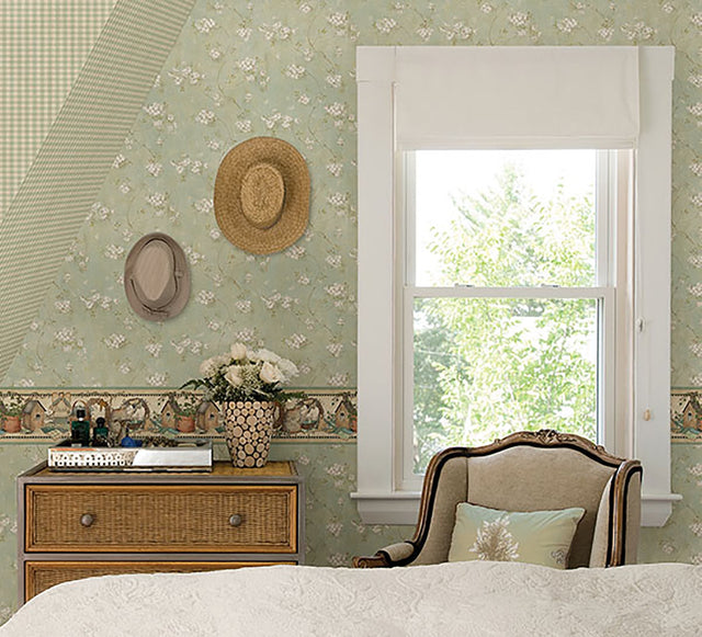 Braham Aqua Floral Trail Wallpaper with Country Botanical Trails Motif - Chesapeake 3123-44107
