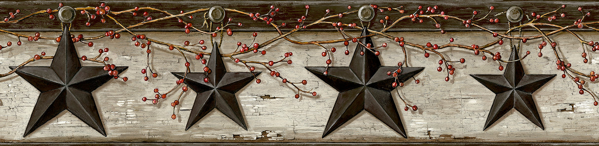 Ennis Black Rustic Barn Star Wallpaper Border by Chesapeake - RJ44601