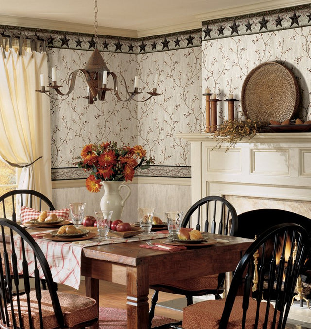 Ennis Black Rustic Barn Star Border Wallpaper with Country Stars Motif - Chesapeake 3123-44601