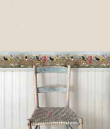 Flock Multicolor Menagerie by Chesapeake Vibrant Colorful Woodland Birds Perched on a Rustic Wooden Fence Wallpaper Border - Chesapeake RJ44671