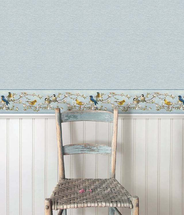 Songbird Sky Blue Trail Border with Birds Graphics - Chesapeake 3123-48511