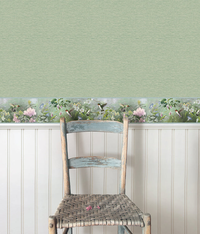 Ruby Light Blue Hummingbird Garden Border Light Blue with Country Novelty Graphics - Chesapeake 3123-48531