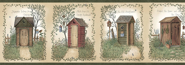 Fisher Sage Outhouses Border with Country Novelty Graphic Pattern - Chesapeake 3123-50321