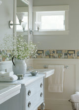 Martha Blue Country Bath Border Wallpaper with Country Novelty Graphics - Chesapeake 3123-63101