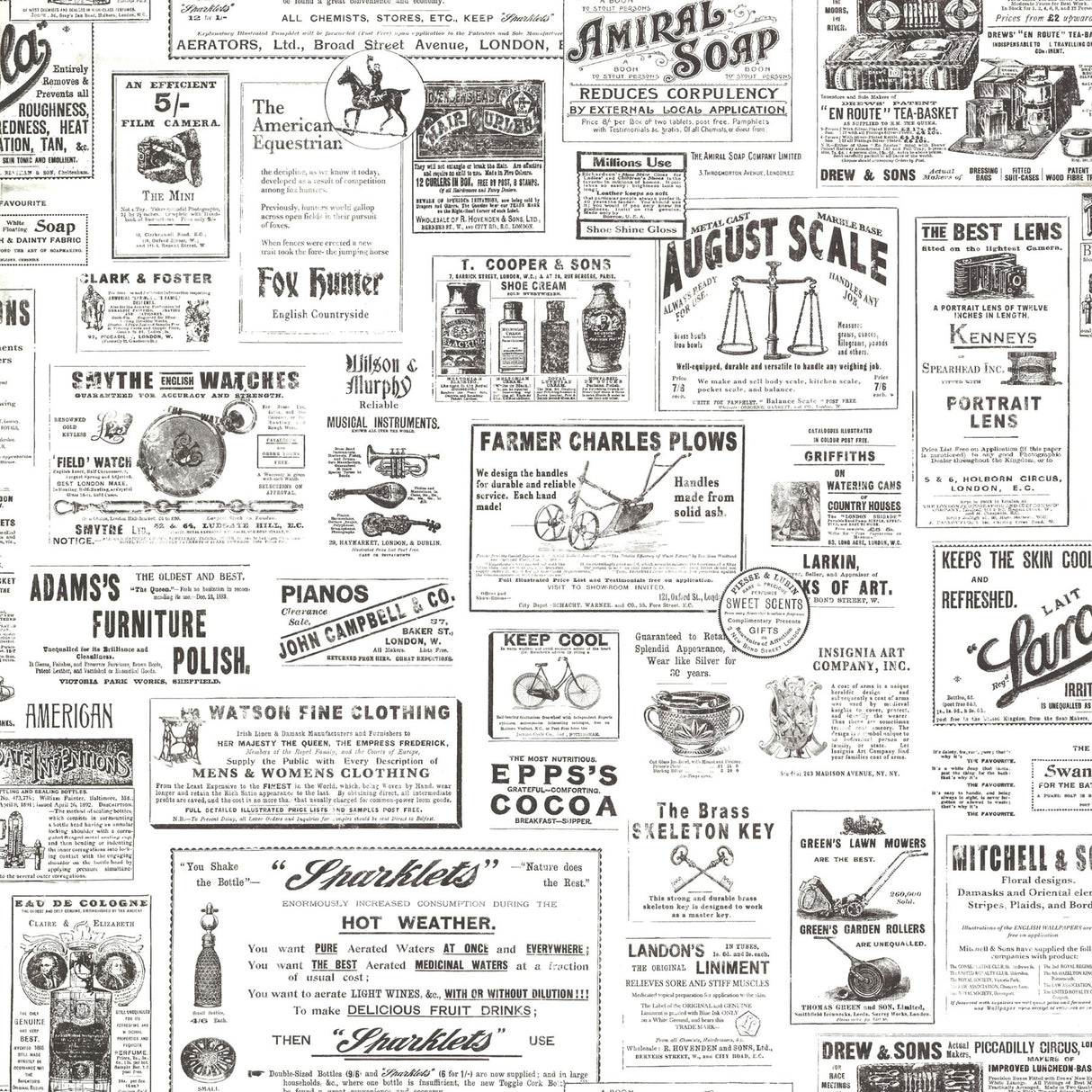 Adamstown Ivory Newspaper Classifieds Wallpaper with Vintage Graphics - Chesapeake 3123-64272
