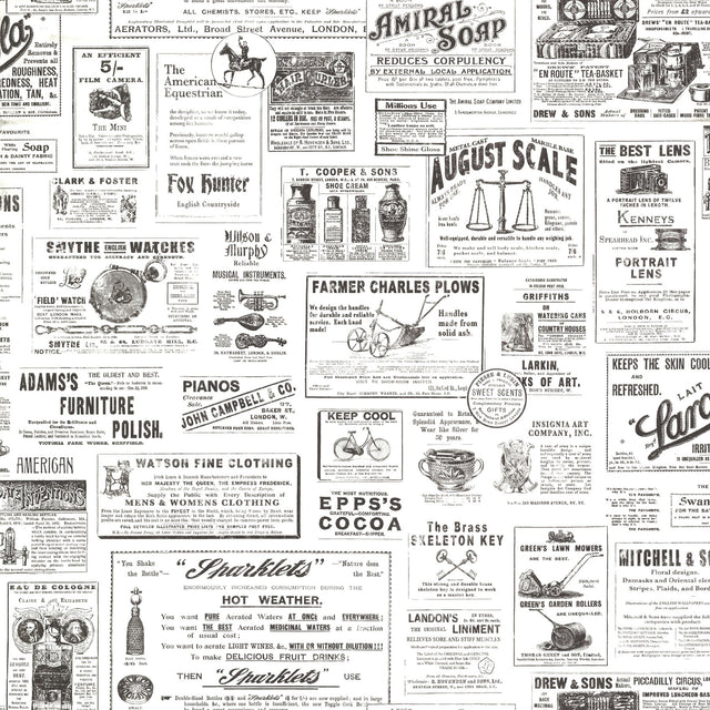 Adamstown Ivory Newspaper Classifieds Wallpaper with Vintage Graphics - Chesapeake 3123-64272