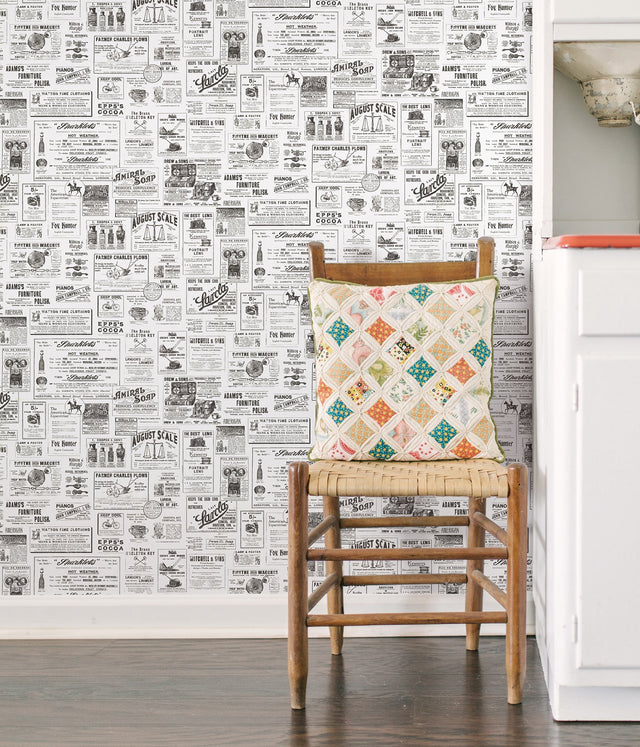 Adamstown Ivory Newspaper Classifieds Wallpaper with Vintage Graphics - Chesapeake 3123-64272