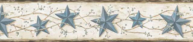 Heritage Blue Tin Star Wallpaper Border with Country Novelty Graphics - Chesapeake 3123-65366