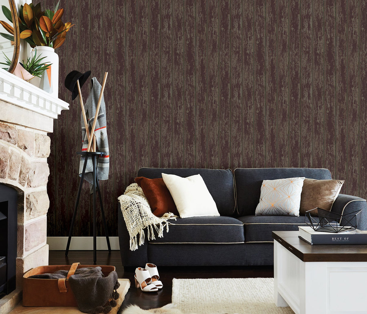 Whitman Red Weathered Wood Wallpaper with Rustic Barn Board Motif - Chesapeake 3123-66103
