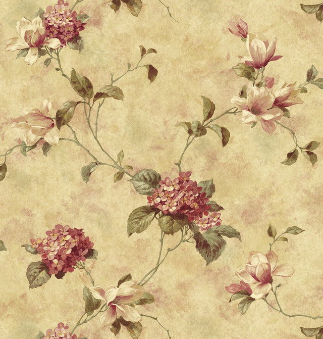Magnolia Yellow Hydrangea Trail Wallpaper with Country Botanical Floral Pattern - Chesapeake 3123-76304