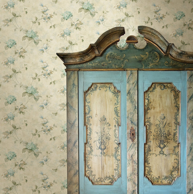 Magnolia Teal Hydrangea Trail Wallpaper with Country Botanical Floral Pattern - Chesapeake 3123-76305