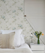 Magnolia Light Blue Hydrangea Trail Wallpaper with Botanical Floral Pattern, Country Style - Chesapeake 3123-76306