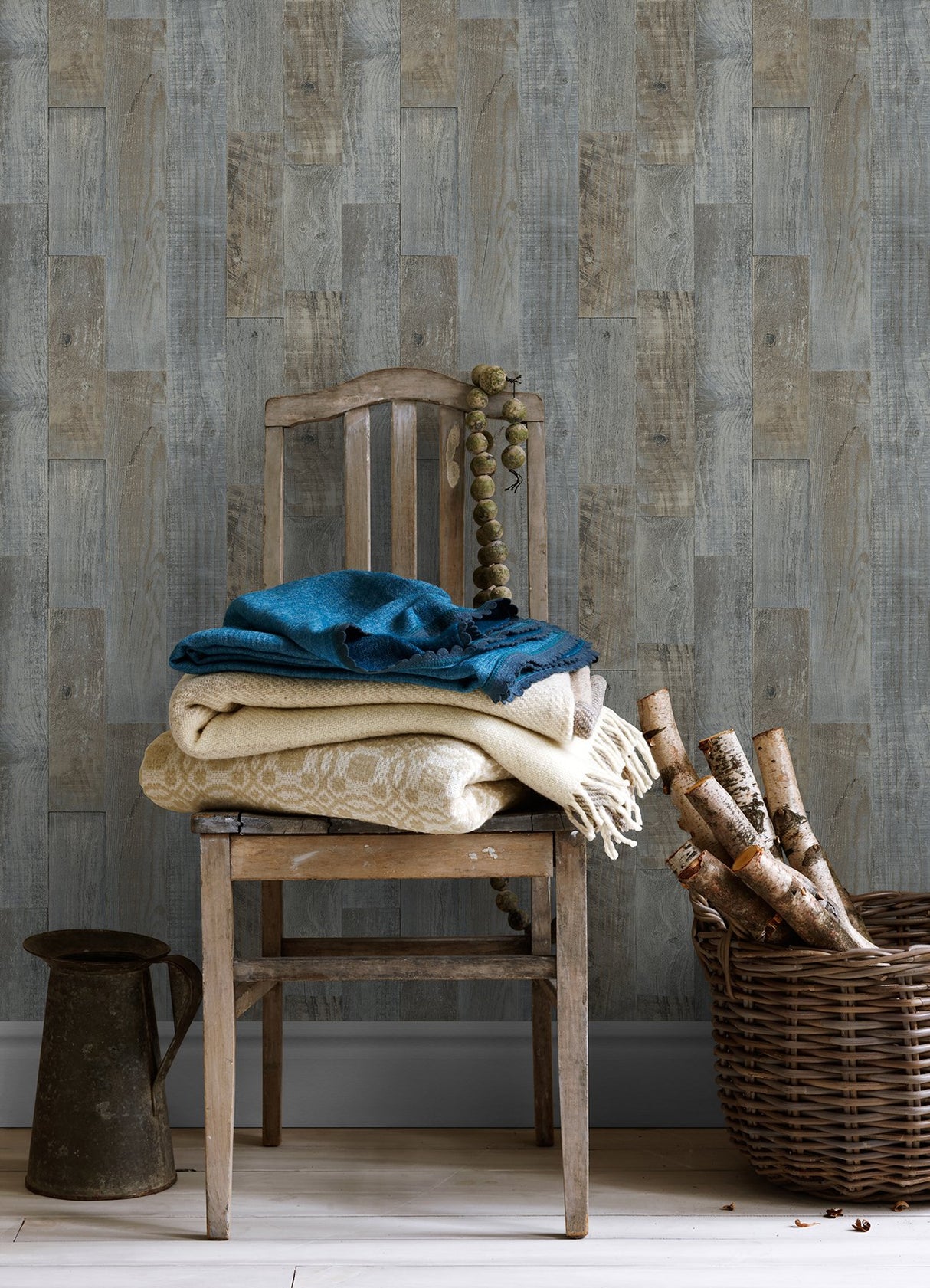 Chebacco Slate Wood Planks Wallpaper with Rustic Wood Plank Motif - Chesapeake 3124-12691