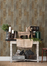 Chebacco Brown Wood Planks Wallpaper with Rustic Raised-Ink Texture - Chesapeake 3124-12693