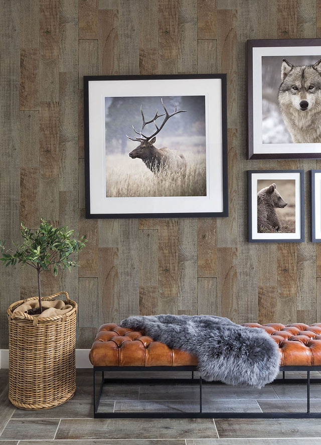 Chebacco Brown Wood Planks Wallpaper with Rustic Raised-Ink Texture - Chesapeake 3124-12693