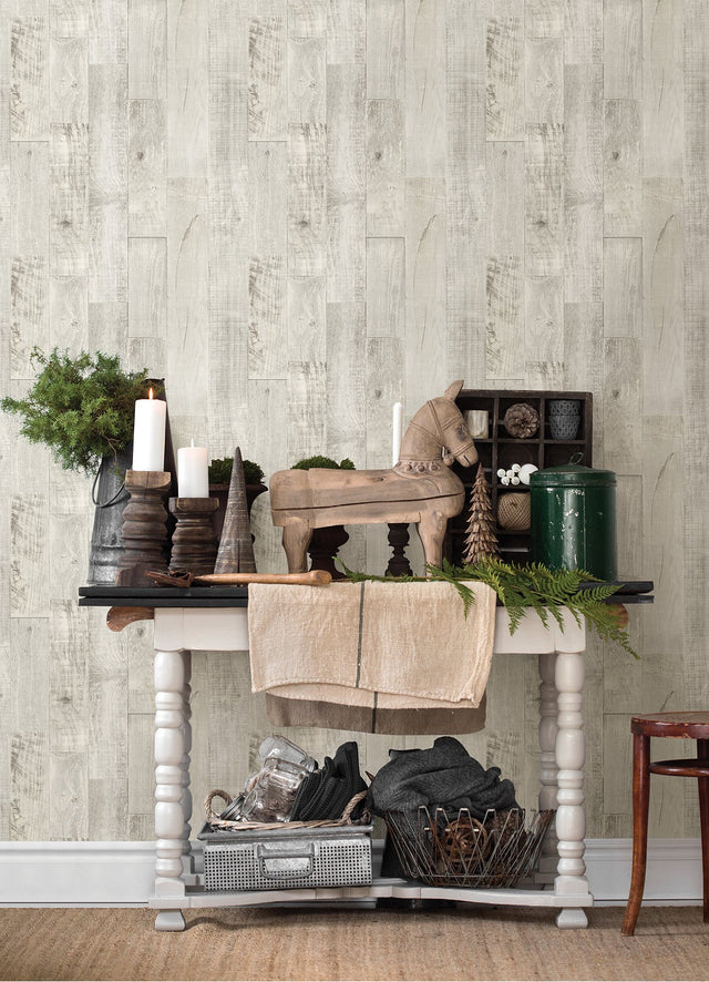 Chebacco Grey Wood Planks Wallpaper with Raised Ink Texture - Chesapeake 3124-12694