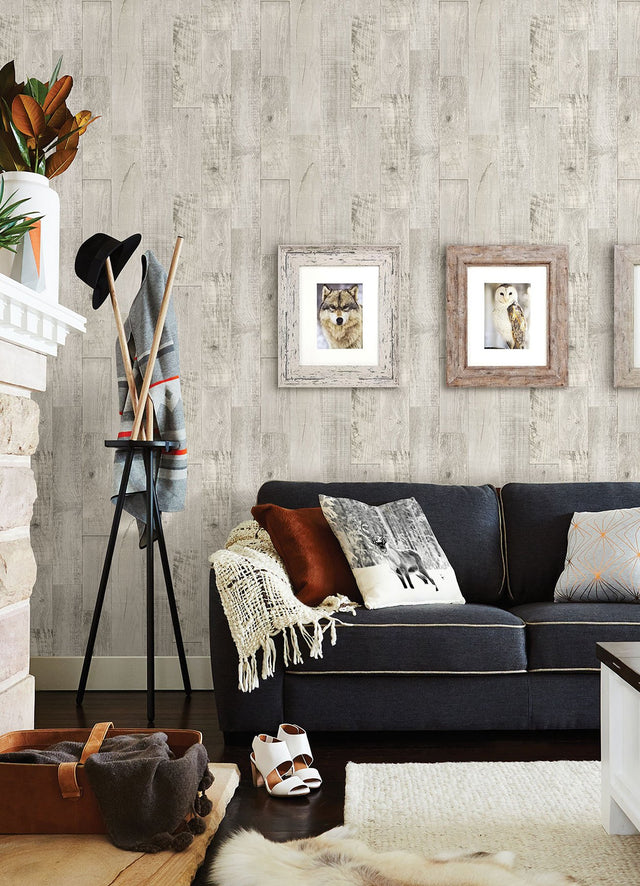 Chebacco Grey Wood Planks Wallpaper with Raised Ink Texture - Chesapeake 3124-12694