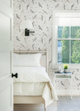Birdsong Grey Trail Wallpaper with Watercolor Birds Botanical - Chesapeake 3124-13853