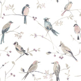 Birdsong Mauve Trail Wallpaper with Farmhouse Birds Pattern - Chesapeake 3124-13854