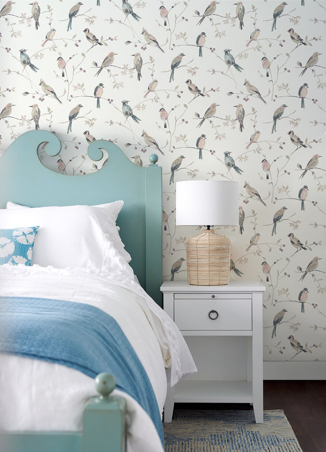 Birdsong Mauve Trail Wallpaper with Farmhouse Birds Pattern - Chesapeake 3124-13854