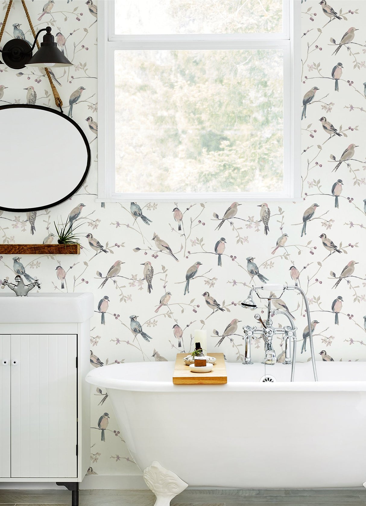 Birdsong Mauve Trail Wallpaper with Farmhouse Birds Pattern - Chesapeake 3124-13854