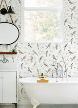 Birdsong Mauve Trail Wallpaper with Farmhouse Birds Pattern - Chesapeake 3124-13854