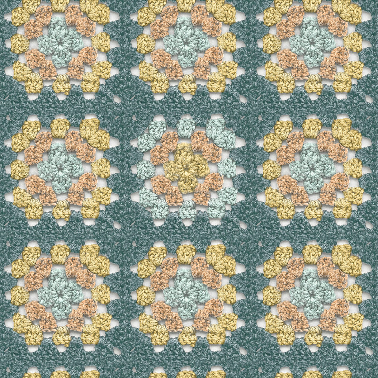 Maud Teal Crochet Geometric Wallpaper with Granny Square Motif - Chesapeake 3124-13862