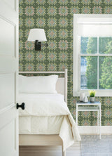 Maud Green Crochet Geometric Wallpaper with Eclectic Abstract Geometrics Pattern - Chesapeake 3124-13863