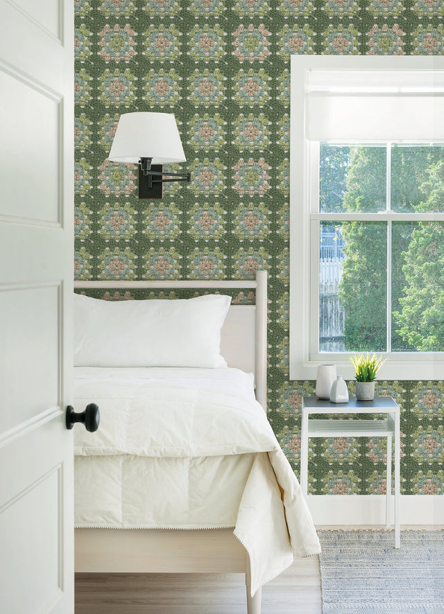 Maud Green Crochet Geometric Wallpaper with Eclectic Abstract Geometrics Pattern - Chesapeake 3124-13863