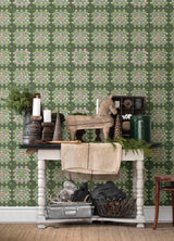 Maud Green Crochet Geometric Wallpaper with Eclectic Abstract Geometrics Pattern - Chesapeake 3124-13863