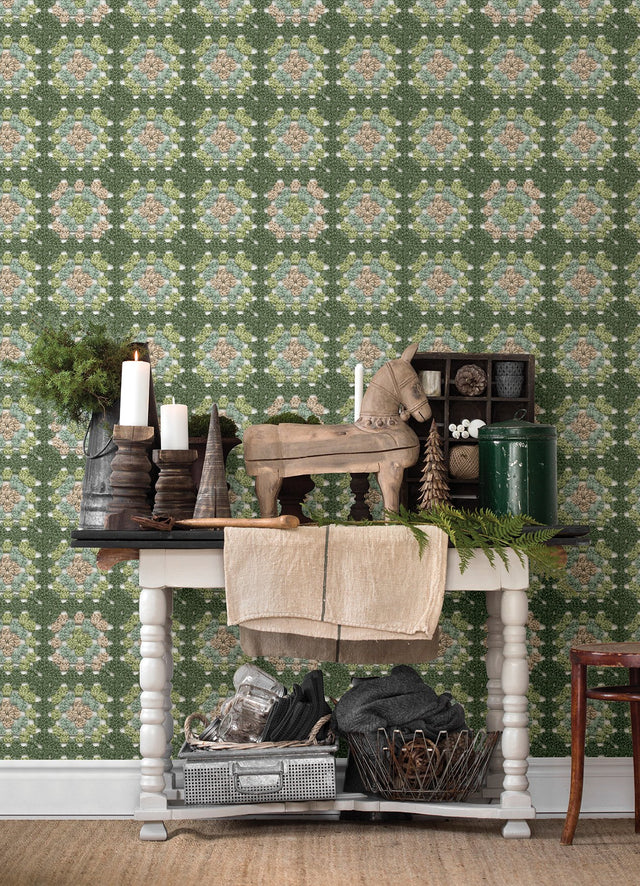 Maud Green Crochet Geometric Wallpaper with Eclectic Abstract Geometrics Pattern - Chesapeake 3124-13863