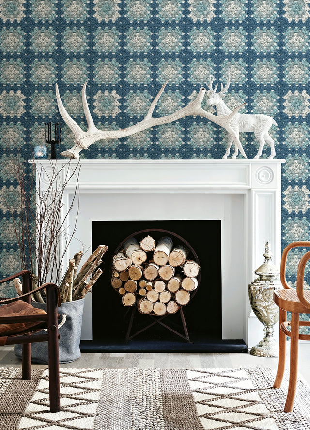 Maud Blue Crochet Geometric Wallpaper with Eclectic Abstract Pattern - Brewster 3124-13864